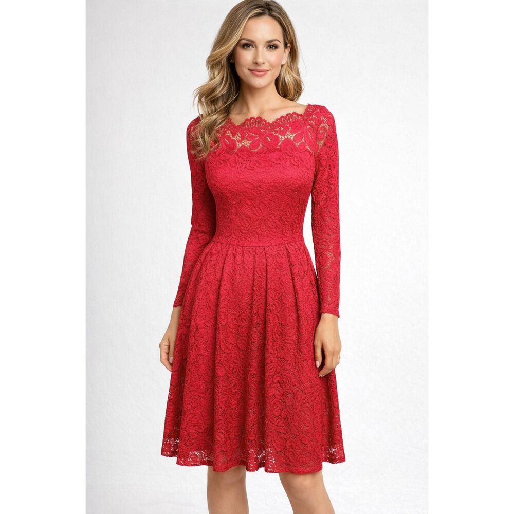 MissMay Red Lace Dress Size Small NWT Lined Fitted Retro